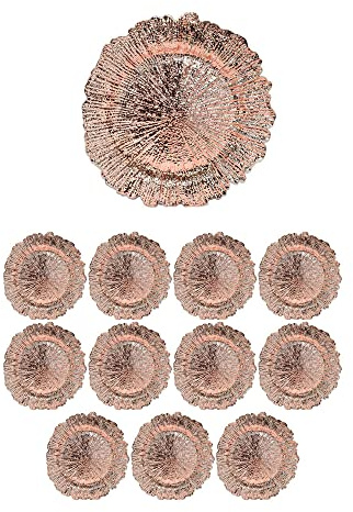 Generico 12x Sottopiatti Bordo FIORE SMERLATO Tondo 33 cm Natale cenone sotto Piatto Natalizio Capodanno Natale Cena Aperitivo Rosso Oro Argento Rame (Rame)