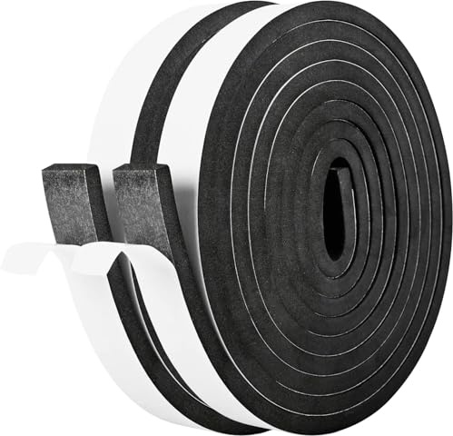 Kikerike Self Adhesive Foam Tape Weatherstrip 1In x 3/8In x 20Ft High Density Foam Insulation Strips Seal Weather Stripping with Strong Adhesive for Door and Window Sound Isolation Soundproofing