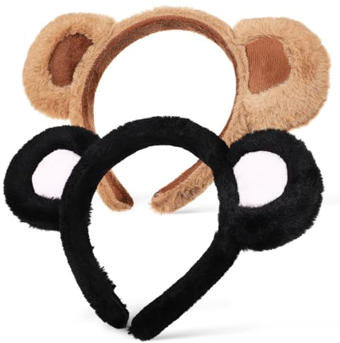 OSALADI Bärenohren-Stirnbänder 2Er-Pack Niedlicher Tierohr-Stirnband-Haarreifen Flauschiges Schwarzes Braunes Bärenohr-Haarband-Stirnband-Cosplay-Kostüm Für Kinder Halloween