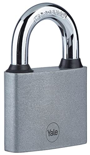 Yale Lucchetto Y111S/50 50 mm argento: corpo in acciaio con arco temprato antitaglio e serratura a chiave testata 10.000 cicli per armadietti cassette garage e capanni