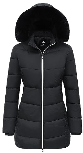 MOERDENG Women's Winter Windproof Warm Down Coats Waterproof Thicken Hooded fashions Puffer Jacket Black 01-L