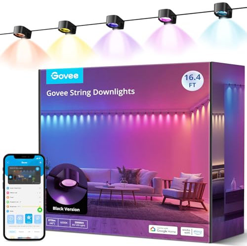 Govee Smart RGBIC Wandleuchte Innen, Led Wandleuchte Kompatibel mit Alexa, WiFi Wandlampe für Party, Musik Sync, Wandlampe Dimmbar Innenbeleuchtung für Wohnzimmer, Weihnachten Deko, Schwarz, 5M