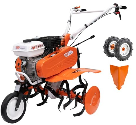 RURIS POWER FOR NATURE Motobineuse 7000fr, 7 CV, 24 Fraises, Largeur de Travaille 560-830mm, guidons Ajustable + Butteur + Lot Contrepoids 10kg, Orange