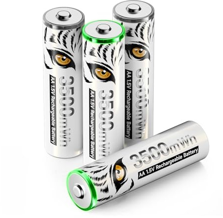 Mspalocell Lithium AA Akkus Wiederaufladbare 1.5V 3500mWh, Tiger-Drucken Schnellladung Wiederaufladbar AA Batterien, mit Ladelicht,1500+ Zyklus, 4 Stück Akku mit Batteriekasten