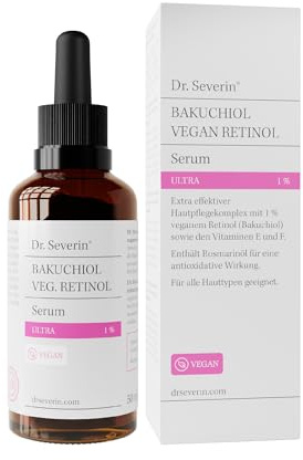 Dr. Severin 1% Bakuchiol Vegan Retinol Serum Ultra 50 ml I Gesichtsserum mit pflanzlichem Retinol, Vitamin E, Vitamin F, Marula-Öl, Avocado-Öl I Anti-Aging I minimiert feine Linien und Poren I Vegan
