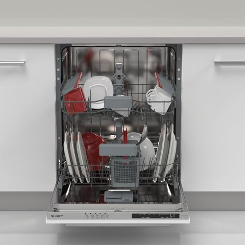 Sharp QW-NI14I47DX-DELave-vaisselle entièrement intégré 60 cm/D / 13 places - suffisamment d'espace pour la vaisselle / 5 programmes / demi-charge / temps de démarrage / AquaStop/acier inoxydable