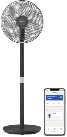 Philips Smart Pedestal Fan Series 3000. Powerful & Ultra-Quiet with SilentWings Technology. 19 dB. 2-in-1 Table & Standing Fan. Tiltable & Rotating. App Control. 12h timer. Black (CX3550/01)