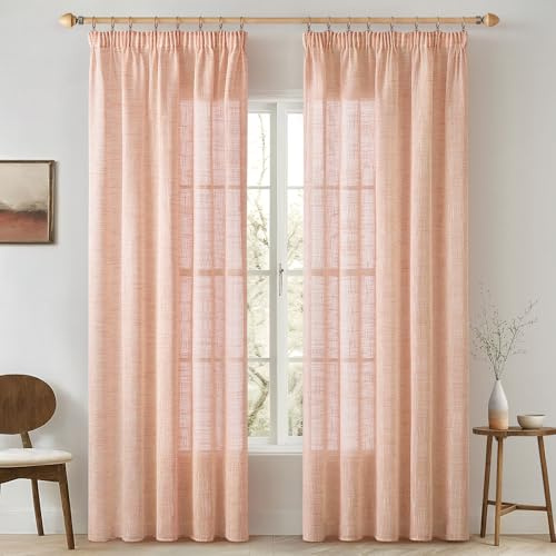 MIULEE Gardinen mit Kräuselband, Leinenoptik 140x175 cm Orange, 2er Set | Moderne Durchscheinende Voile Vorhänge mit Kräuselband, Leinenoptik für Wohnzimmer Schlafzimmer, Passend für Schienensysteme