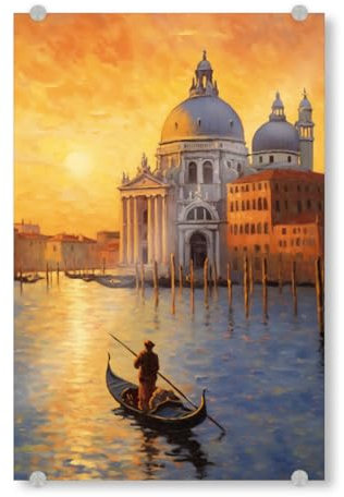 artboxONE Acrylglasbild 90x60 cm Abstrakt Venedig im Sonnenuntergang - Bild Venice Boote figurative