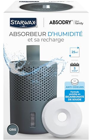 STARWAX - Absorbeur d'Humidité et Tablette Absorbante 500g - Absorbe l'Humidité et Evite les Moisissures - Gris -Anti Odeur - Sans Bruit - 1 Tablette Traite 25m² durant 3 mois