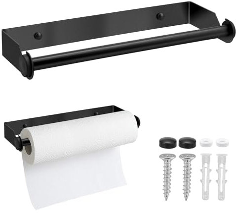 28CM Porta Rotolo da Cucina in Acciaio Inox, Portarotoli da Cucina da Parete, Portarotolo da Parete per Cucina Bagno Soggiorno - Nero