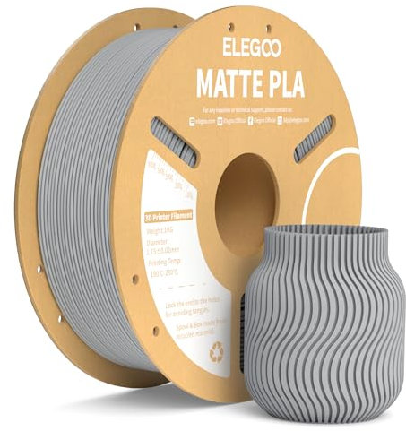 ELEGOO Matte PLA Filament Matte Schiefergrau 1KG, 1.75mm 3D Drucker Filament Maßgenauigkeit +/- 0.02mm, 1kg Kartonspule (2.2lbs) für die Meisten 3D Printer