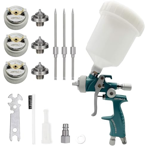 HVLP sprutpistolkit, 1,3 mm, 1,7 mm, 2,0 mm munstycke i rostfritt stål, färgsprutor, 600 ml kapacitet färgkopp, professionell gravitationsmatning färgspruta för primers och lacker (1,3/1,7/2,0 mm)