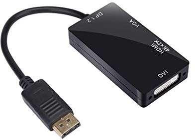 Adaptador Enchufe USA A 1 DisplayPort 4K DVI Cable HDMI 1.2 en VGA Convertidor Multifunción 3 Adaptador HUB USB Frenos Adaptador (Black, One Size)