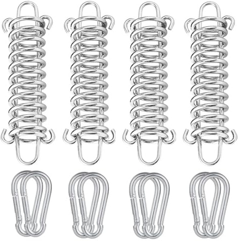 DHER 4 pezzi molle di tensione in acciaio inox Tenditore Della Molla Della Tenda con 8 fibbie da alpinismo,Fibbie a molla per tenda all'aperto raccordi di fissaggio a molla tende da campeggio