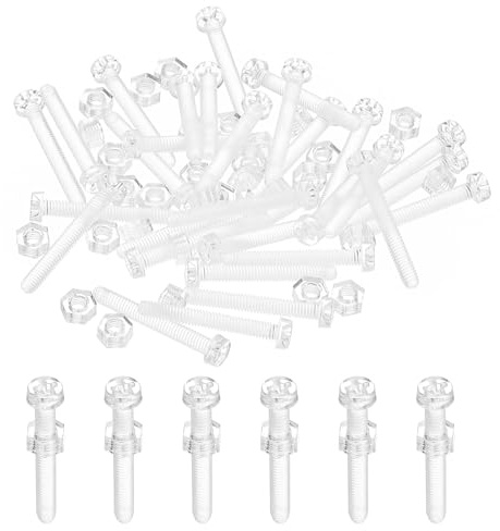 PATIKIL 50 Sets Tornillos Acrílico Transparente M4x30mm Tuercas Hexagonales | Kit de Tornillos de Cabeza Redonda Phillips de Plástico PC para Accesorios de Máquinas, Transparente