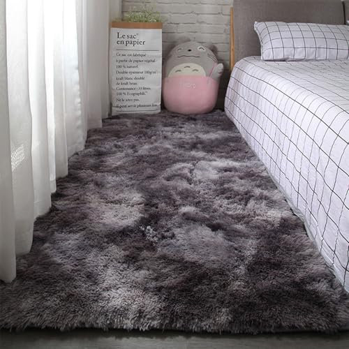 Shaggy Hochflor Teppich Fellteppich 150 x 230 cm Waschbar Bis 30 Grad, Super Soft, Anti-Rutsch, Flauschig Teppich Plüsch Wohnzimmer Shaggy Teppich Wohnzimmer für Wohnzimmer, Schlafzimmer, Dunkelgrau