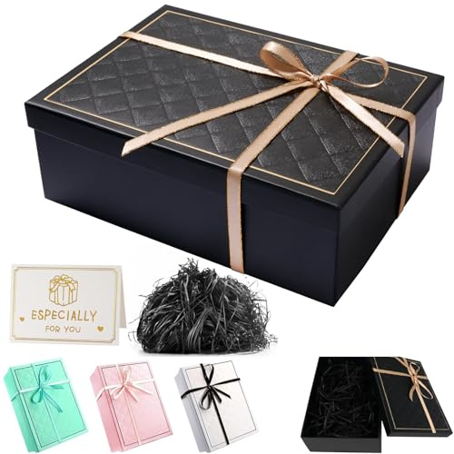 TAIXING 2025 ny presentförpackning med lock, 25 x 18 x 8,5 cm, med rosett, raffia, gratulationskort, set för bröllop, födelsedag, alla hjärtans dag, jul