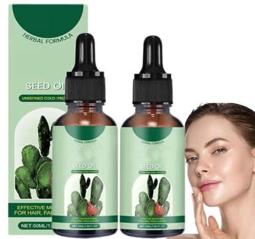 Olio di semi di fico d'India idratante per la pelle, olio di semi di fico d'India, olio di fico d'India biologico per viso, pelle secca e idratante per il corpo (2 pezzi)