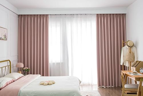 Aotiwe Boho Vorhang Rosa, Fenstergardinen Badezimmer Einfarbig Curtains Modern Polyester 2er Set 107 x 214cm