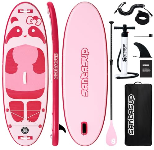 Santasup Tabla de Paddle Inflable para Niños, Panda Azul de 2,4m con Accesorios de Tabla de Paddle, Tabla de Stand Up Paddle Duradera, Diseño Estable, Cubierta Ancha Antideslizante, Bomba de Mano para