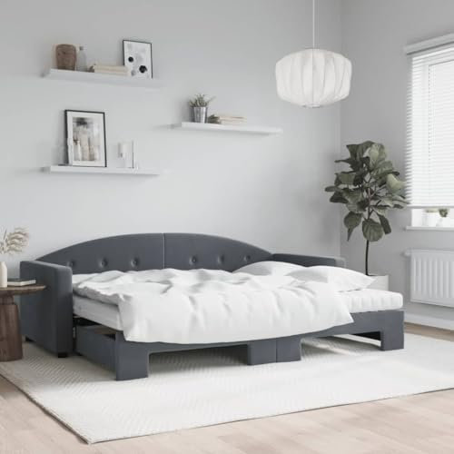 Hommdiy Tagesbett,Sofabett,Einzelbett,Schlafsofa Bettgestell mit Lattenrost,Jugendbett,Ausziehbar,Daybett Dunkelgrau 80x200 cm Samt mit Bettkasten & Matratze