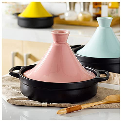 Cast Iron Moroccan Tagine Pot, Tagine Moroccan Ceramic Cooker Pot, Nonstick Cooking Tagine w/Ceramic Lid Cookware Stew Pan for Different Cooking Styles,Pink,11inch