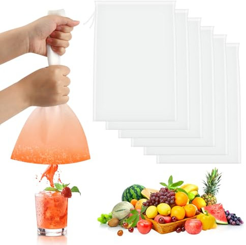 VMUTGA Passiertuch, 6 Stück Nussmilchbeutel, Filtertuch Wiederverwendbar, 20x30cm Feingewebt Passiertuch mit Kordelzug, für Kaffee, Joghurt, Fruchtsaft