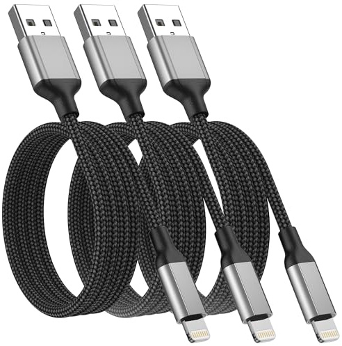 USB A auf Lightning Kabel 1m, 3 Pack USB iPhone Ladekabel Schnellladekabel | MFi Zertifiziert Nylon Geflochten Datenkabel für Apple iPhone 14 13 12 11 X 8 7 6 Plus SE iPad, Black