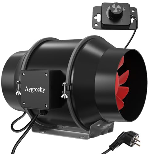 Aygrochy 125mm Extracteur d'Air Réglable 416m³/h,Ventilateur d'extraction EC Moteur avec Contrôleur de Vitesse Variable Pour VMC Salle de Bain, Cuisine,Garage,tentes de culture,ventilation.