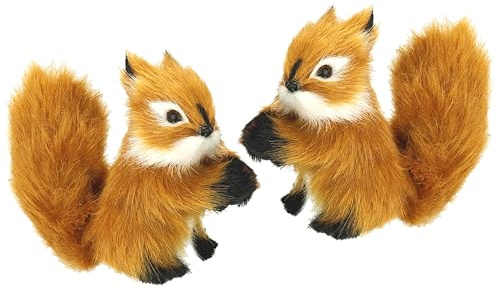 Flair Flower Set mit Mini-Tieren aus Kunstfell Realistische Tierfigur Statue Ornamente niedliches Pelz Plüschtier, Eichhörnchen