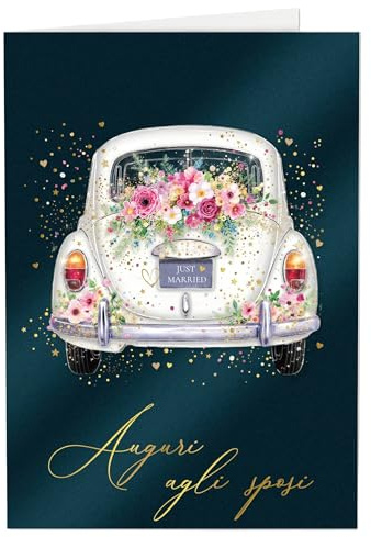 Joli Coon Biglietto auguri matrimonio premium STARDUST Weddingcar – Biglietto matrimonio con busta in carta premium e autentico sigillo in cera - 17 x 11,5 cm