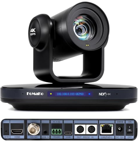 FoMaKo 4K 60FPS PTZ Kamera, 12G-SDI NDI HX3 20x Optischer Zoom 1/1.8 UHD CMOS, KI Auto-Tracking Gen 3, HDMI2.0 USB 3.0 12G-SDI für Kirche Live Streaming Events Anbetung Bildung Konferenz, K820S