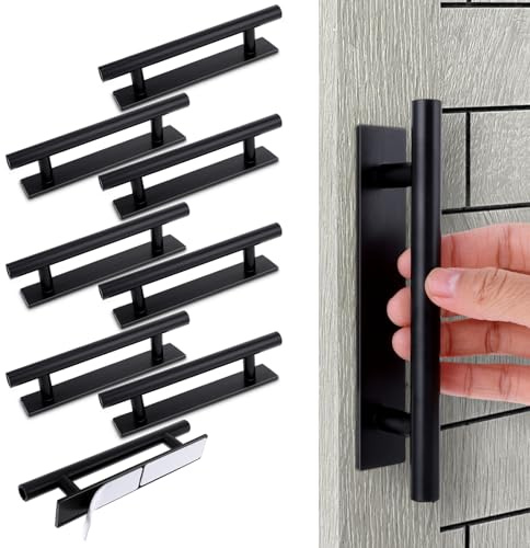 8 Pack Adhesive Cabinet Handles Pulls, Self Adhesive Drawer Pulls Stick Door Handles ABS Stick on Cabinet Handle Instant Plastic Pull Push Peel Pull Helper for Wardrobe Furniture (Black)