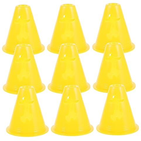 GOOHOCHY 10 Stück Gelbe Trainingskegel für Fußball und Rollschuhtraining | Pe Material, Flacher Standfuß, 8cm Höhe, für Kinder, Jugendliche und Hindernisparcours