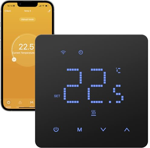 Beok Thermostat Fussbodenheizung Wasser, Tuya WiFi Raumthermostat Fußbodenheizung Thermostate Heizung Smart Digital Wandthermostat 230v, Kompatibel Alexa Google Assistant, 3A TGM50WIFI-WP Schwarz
