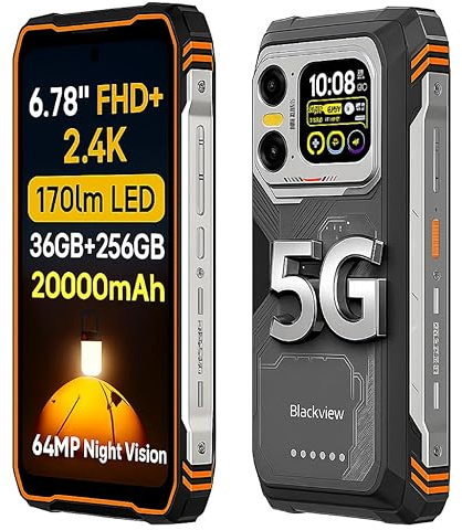 Blackview 5G IA Rugged Smartphone XPLORE 1, 36GB+256GB, Doppi Display 6,78 FHD+ 2,4K, Torce LED 170lm, 64MP+50MP+20MP Visione Notturna, Batteria 20000mAh, IP68 IP69K Telefono Antiurto, NFC Arancione
