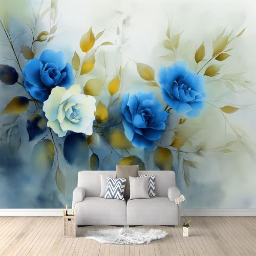 Generico Murales Fotomurale Elegante Fiori Rose Acquerello, 200 x 140 cm (L x A) Carta da Parati Panoramica per Soggiorno Camera da Letto Cameretta e Decorazione da Parete - Grigio Chiaro