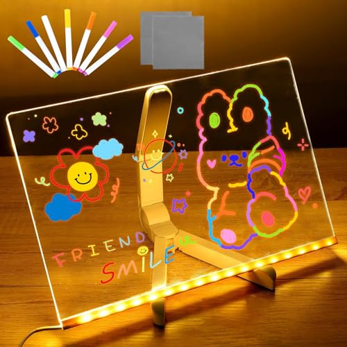 LED Notiztafel mit 7 Farben und Ständer, Leuchtendes Led Zeichenbrett Maltafel Transparentes Acryl Zeichentafel Abwischbar 20X30CM Drawing Board für Büros, Geschäfte, Wohnungen