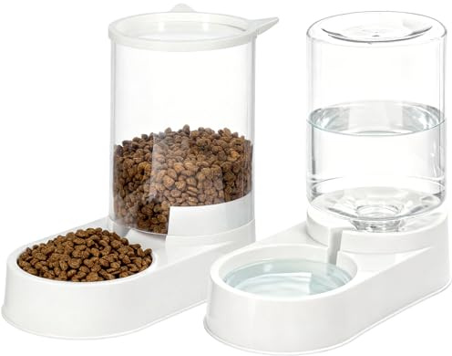 Trintion 2 Packs Automatic Cat Feeder and Water Dispenser Set 3.2L, Large Capacity Gravity Pet Food Bowl & Waterer for Cats and Small Medium Dogs