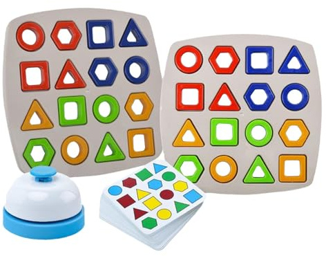 Formen Zuordnungsspiel Für Kinder - Geometrie Brettspiel Denkspiel Puzzle | Mit Glocke Zuordnungsspiel Interaktiv,Für Kinder Ab 3 Jahren, , Teenager, Vorschulkinder, Zwei Spieler, Reisen, Feinmotorik