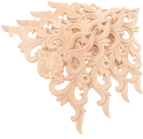DIYEAH Appliques en Bois Sculpté pour Meubles, Lot de 4 Panneaux D'angle 15x15 Cm, Moulures Décoratives Baroques, Revêtements D’angle pour Décoration Intérieure, pour Rénovation Mobilier