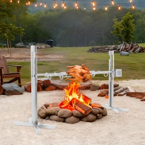 GIDRLL spångrisgrill i rostfritt stål med motor, höjdjusterbar, 360 graders roterande spett elektrisk rotisserigrill för kyckling/lamm/gris, perfekt för camping, trädgård och fester, 40 kg