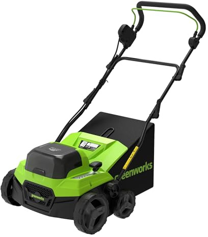 Greenworks Escarificador Aireador Césped 48V (24V x2) Brushless 2-en-1, Ancho 38 cm, 5 Niveles Altura, Bolsa 45L, Manillar Plegable, Herramienta Jardín Inalámbrica, Sin Batería GD2X24SC38II
