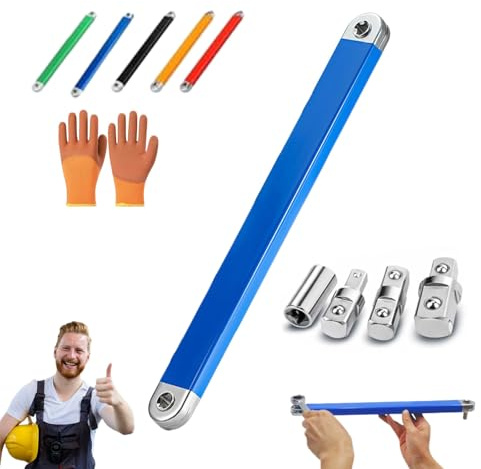 Gienslru Clé d'Extension Déportée Professionnelle, Jeu d'Adaptateurs 3-en-1 (1/4, 3/8, 1/2), Rallonge Cliquet Ultra-Plate pour Espaces Restreints, Compatible Clef a Choc et Cle Carre (A)