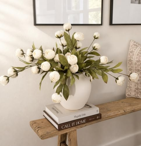 Laelfe 6 Piezas Peonías Artificiales de Seda, 68 cm/27 in Peonías Falsas con Tallo para Ramos de Boda DIY, Centros de Mesa, Relleno de Jarrones Altos, Arreglos Florales, Decoración del Hogar