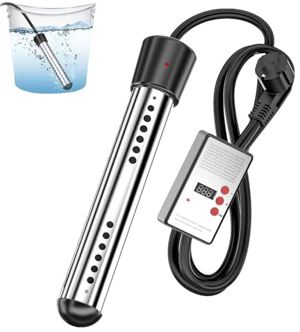 Portable Water Heater with Digital LCD Temperature & Auto Power Off, Electric Immersion Heater, Stainless Steel Safety Guard, for Home Camping Bath Pool Outdoor
