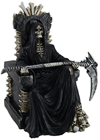 Zeckos Pale Death Rests Grim Reaper On Bone Throne Holding Scythe Statue