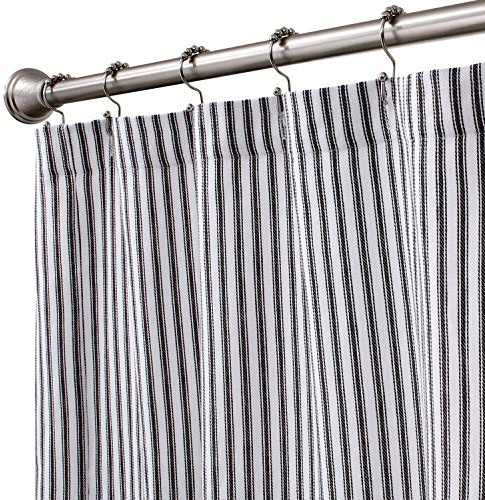 Cackleberry Home Black and White Ticking Stripe Woven Cotton Shower Curtain 72 Inches W x 72 Inches L