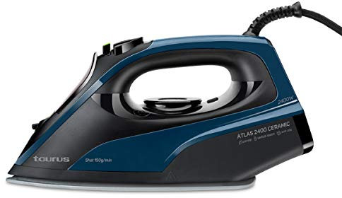 Taurus Atlas 2400 Ceramic - Dampfbügeleisen mit Modus ECO. Ultragleitfähiger Keramikboden. 150 g/min. Dampfstoß Schutz gegen Kalkablagerungen Selbstreinigend. Tropfschutz. Schwarz